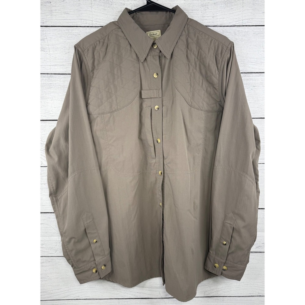 LL Bean Women's Quilted Shooting Shirt Button Down Long Sleeve Gray Large